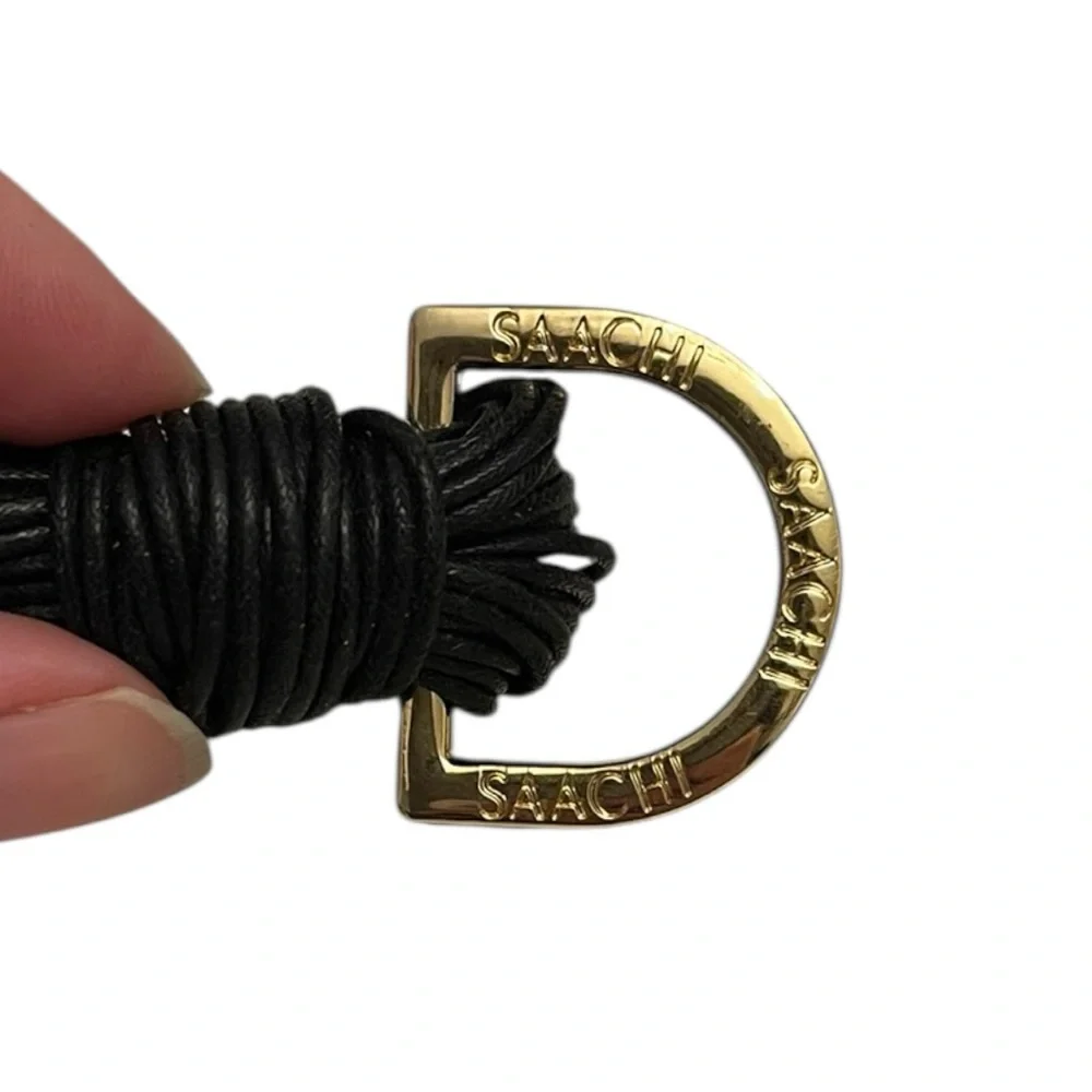 SAACHI Black & Gold Multi-Strand Bracelet - Black Cord with Gold Tube Beads
